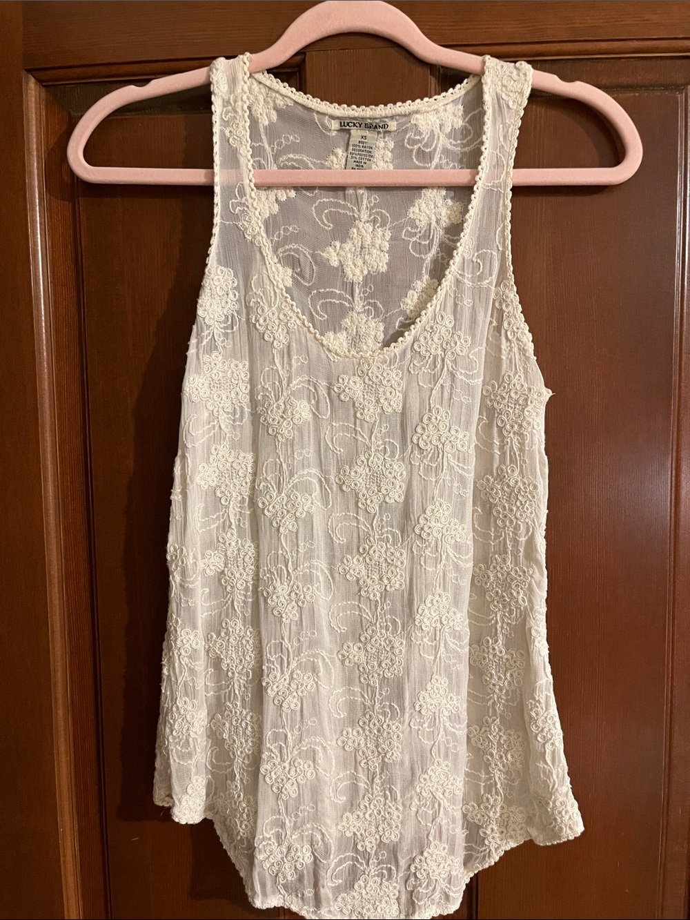Lucky Brand Cream Lace Embroidered Tank